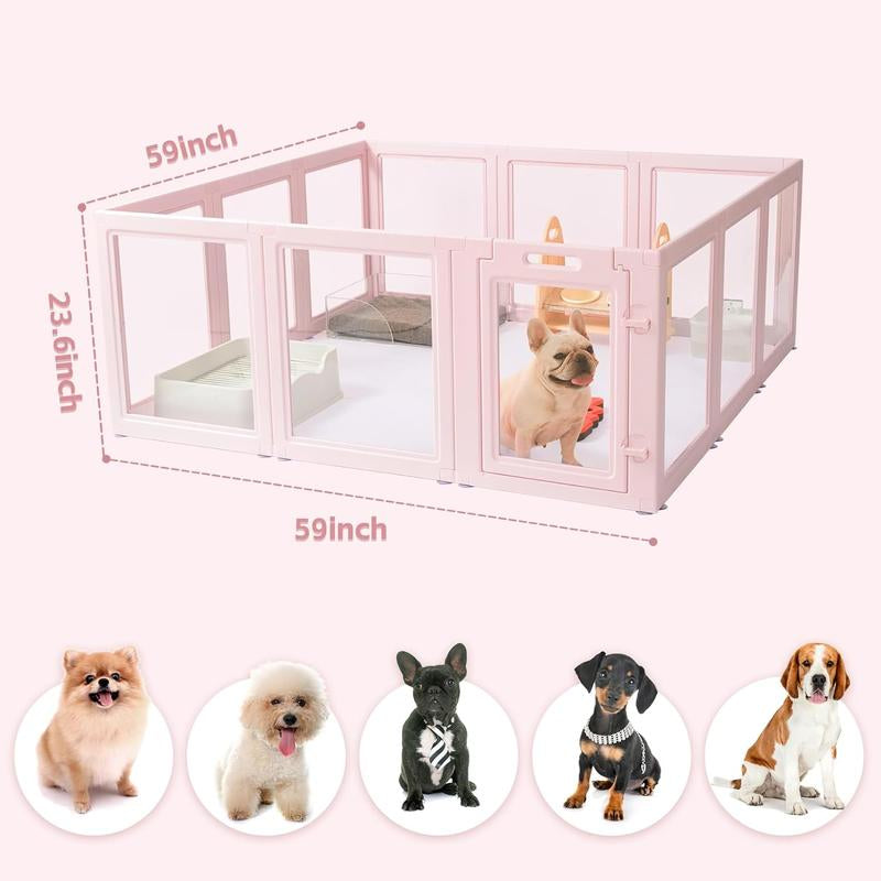 Love Transparent Acrylic Dog Playpen, 23.6 Inch High, 10 Pieces, Easy to Clean, Strong Floor Suction, Indoor & Outdoor Use