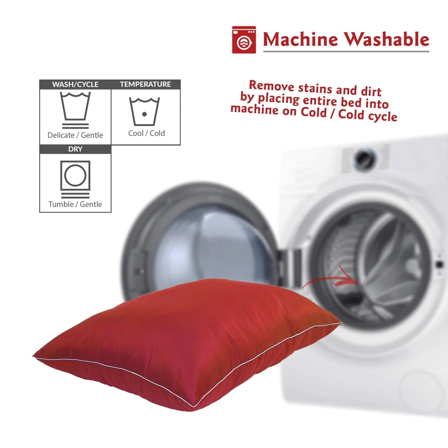 Super Value Machine Washable Dog Bed, Medium, Red